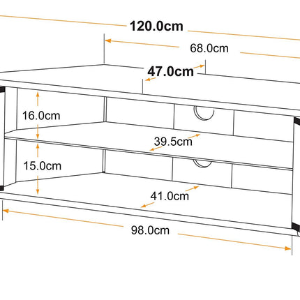 MDA Designs CORVUS Corner-Friendly Gloss Black Contemporary Cabinet with Walnut Profiles Black BeamThru Glass Doors Suitable for Flat Screen TVs up to 50" - Grade A