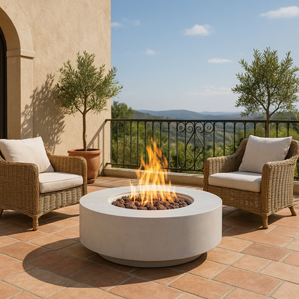 MDA Designs FUSION Light Grey Lavish Garden & Patio Gas Fire Pit with Eco-Stone Finish - Fully Assembled