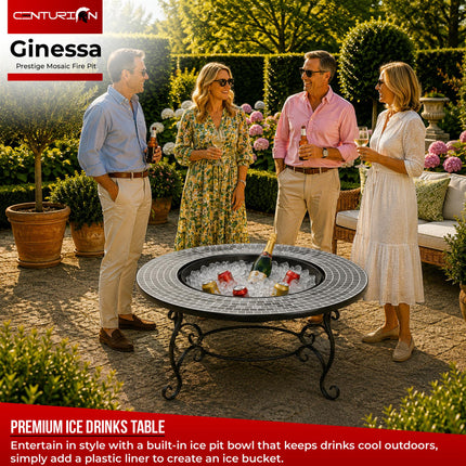 Centurion Supports Fireology GINESSA Sumptuous Garden & Patio Heater Fire Pit Brazier, Coffee Table, Barbecue and Ice Bucket with Mosaic Ceramic Tiles - Grade A