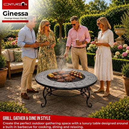 Centurion Supports Fireology GINESSA Sumptuous Garden & Patio Heater Fire Pit Brazier, Coffee Table, Barbecue and Ice Bucket with Mosaic Ceramic Tiles - Grade A