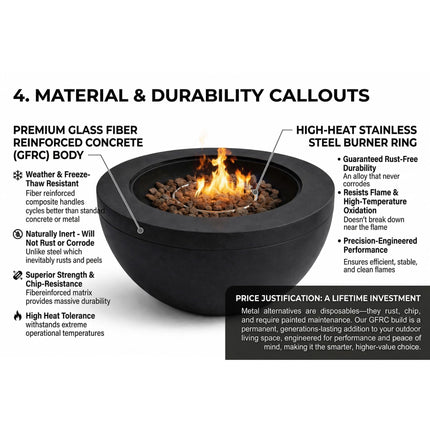 MDA Designs TABITI Black Lavish Garden & Patio Gas Fire Pit with Eco-Stone Finish