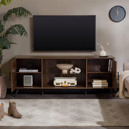 Centurion Supports PORTOBELLO Luxury Walnut Dual Compartment Storage 6-Shelf up to 65" Flat Screen TV Cabinet - Grade A