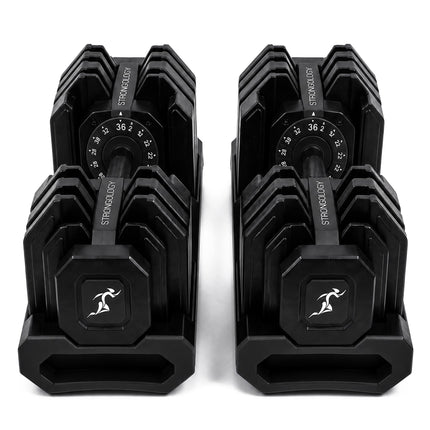 Strongology FLEX36 Black Adjustable Dumbbells 4kg-36kg, 17-in-1 Weights with Quick-Turn Dial for Home Gym Strength Training