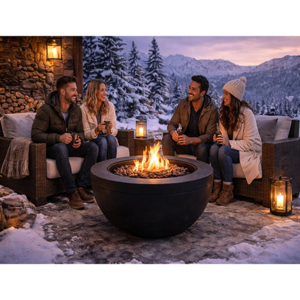 MDA Designs TABITI Black Lavish Garden & Patio Gas Fire Pit with Eco-Stone Finish