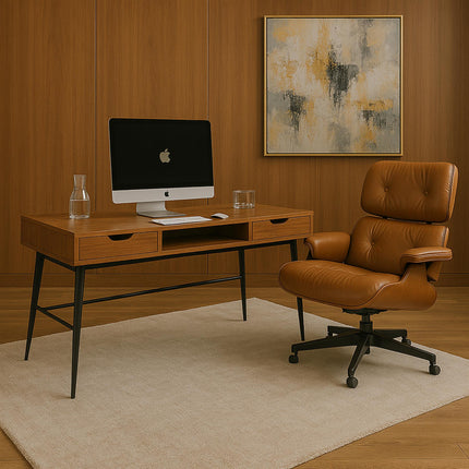 MDA Designs Kenora Home Office Study Ergonomic Desk Table Workstation with Drawers Walnut Black