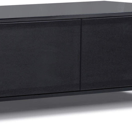 MDA Designs CORVUS Corner-Friendly Gloss Black Contemporary Cabinet with Walnut Profiles Black BeamThru Glass Doors Suitable for Flat Screen TVs up to 50" - Grade A