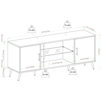 Centurion Supports PORTOBELLO Luxury Walnut Dual Compartment Storage 6-Shelf up to 65" Flat Screen TV Cabinet - Grade A