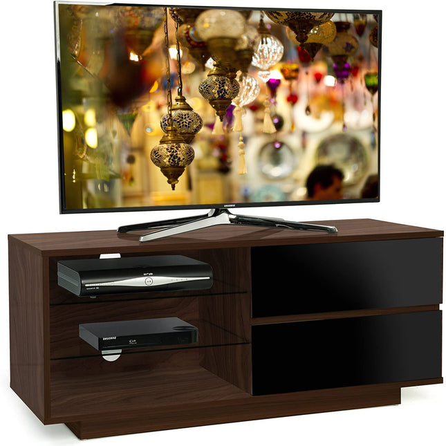 Centurion Supports Gallus Premium Walnut with 2-Black Drawers and 3-Shelves 32"-55" LED/OLED/LCD TV Cabinet