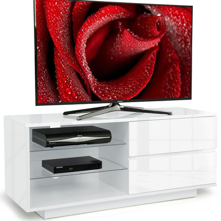 Centurion Supports Gallus Gloss White 2-White Drawers 3-Shelf TV Stand