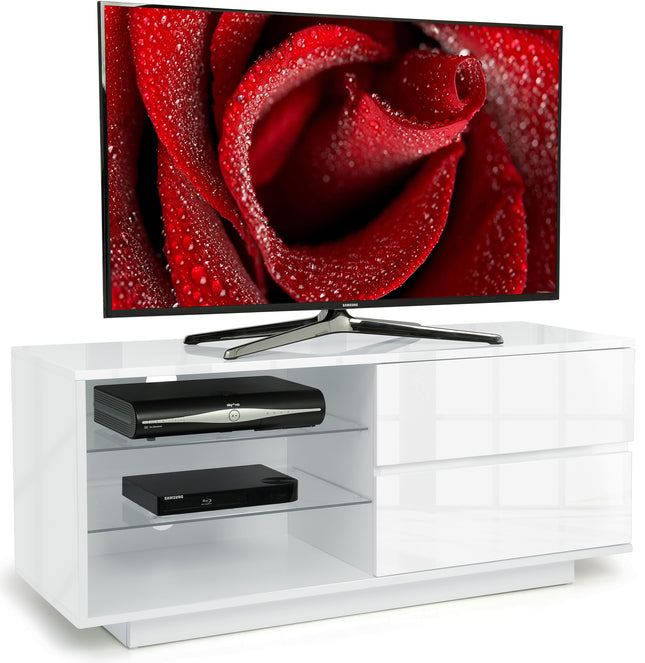 Centurion Supports Gallus Gloss White TV Stand with 2 Drawers and 3-Shelves Modern Entertainment Unit for TVs up to 55 Inch