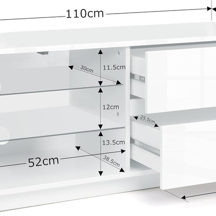 Centurion Supports Gallus High Gloss White with 2-Gloss Black Drawers and 3-Shelf 32"-55" LED/OLED/LCD TV Cabinet