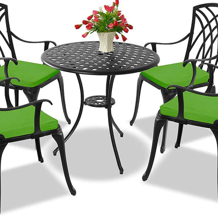 Centurion Supports OSHOWA Garden and Patio Table and 4 Large Chairs with Armrests Cast Aluminium Bistro Set - Green cushions