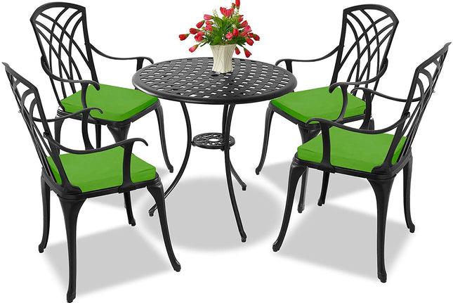 Centurion Supports OSHOWA Garden and Patio Table and 4 Large Chairs with Armrests Cast Aluminium Bistro Set - Green cushions
