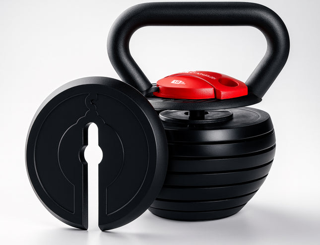 Strongology 7-in-1 Adjustable Smart Kettlebell up to 18kg Black with Red Dial Home Fitness Gym Equipment
