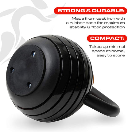 Strongology 7-in-1 Adjustable Smart Kettlebell up to 18kg Black with Red Dial Home Fitness Gym Equipment