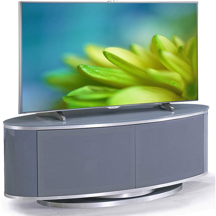 MDA Designs LUNA Grey Oval Cabinet with Grey Profiles & Grey BeamThru Glass Doors Suitable for Flat Screen TVs up to 50"