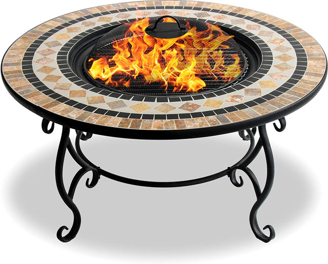 Centurion Supports Fireology BELUGA Opulent Garden and Patio Round Heater, Fire Pit, Brazier, Coffee Table, Barbecue and Ice Bucket - Marble Finish