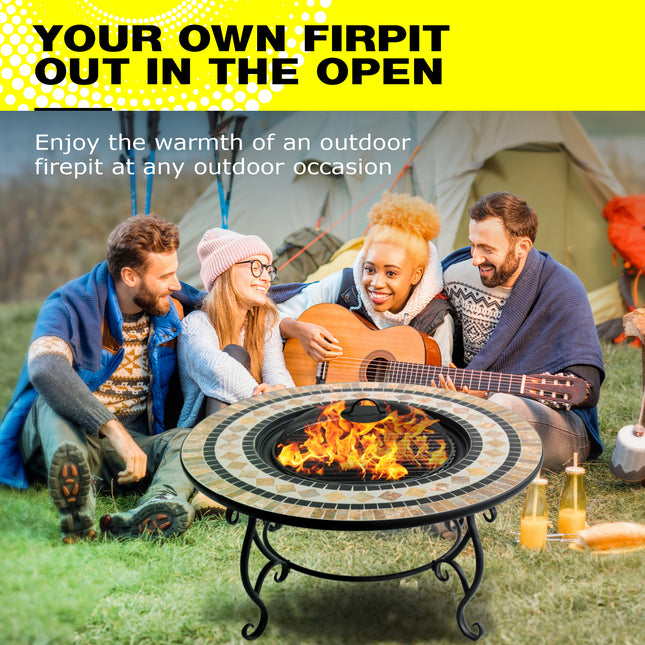 Centurion Supports Fireology BELUGA Opulent Garden and Patio Round Heater, Fire Pit, Brazier, Coffee Table, Barbecue and Ice Bucket - Marble Finish