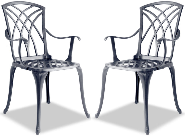 Centurion Supports Oshowa 2-Large Garden and Patio Bistro Chairs with Armrests in Cast Aluminium Grey