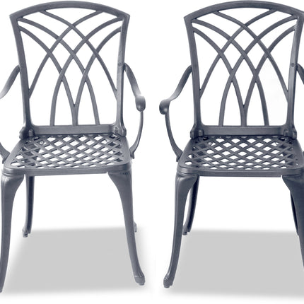 Centurion Supports Oshowa 2-Large Garden and Patio Bistro Chairs with Armrests in Cast Aluminium Grey