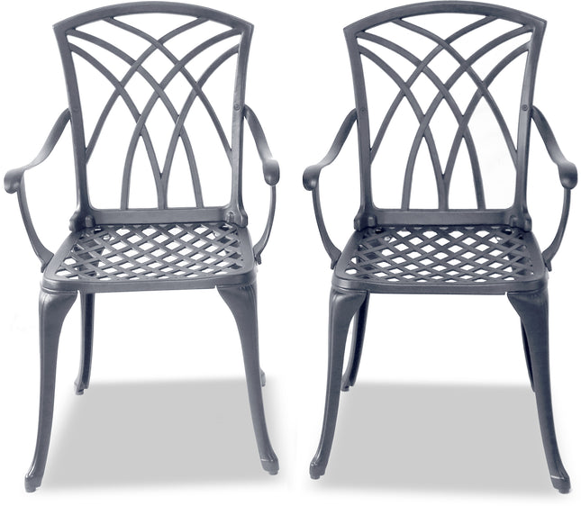 Centurion Supports Oshowa 2-Large Garden and Patio Bistro Chairs with Armrests in Cast Aluminium Grey