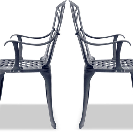 Centurion Supports Oshowa 2-Large Garden and Patio Bistro Chairs with Armrests in Cast Aluminium Grey
