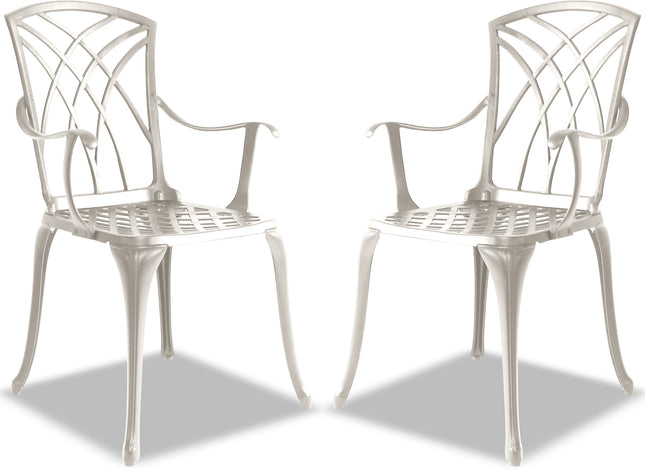 Centurion Supports Oshowa 2-Large Garden and Patio Bistro Chairs with Armrests in Cast Aluminium White