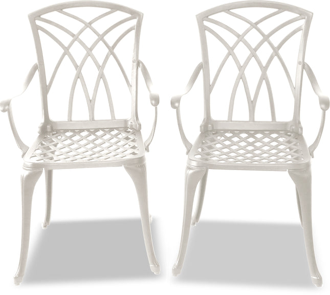 Centurion Supports Oshowa 2-Large Garden and Patio Bistro Chairs with Armrests in Cast Aluminium White