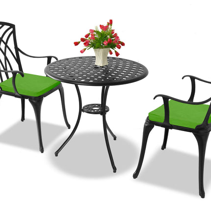 Centurion Supports OSHOWA Luxurious Garden and Patio Table and 2 Large Chairs with Armrests Cast Aluminium Bistro Set - Black with Green Cushions