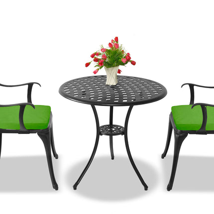 Centurion Supports OSHOWA Luxurious Garden and Patio Table and 2 Large Chairs with Armrests Cast Aluminium Bistro Set - Black with Green Cushions