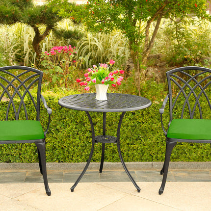 Centurion Supports OSHOWA Luxurious Garden and Patio Table and 2 Large Chairs with Armrests Cast Aluminium Bistro Set - Black with Green Cushions