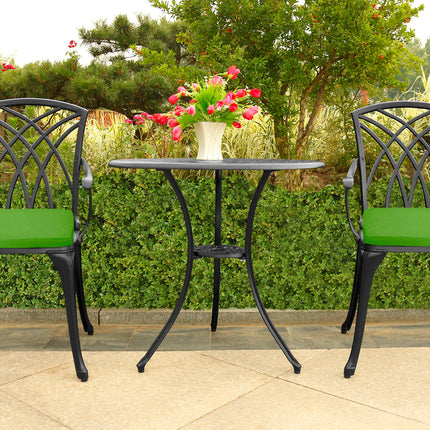 Centurion Supports OSHOWA Luxurious Garden and Patio Table and 2 Large Chairs with Armrests Cast Aluminium Bistro Set - Black with Green Cushions