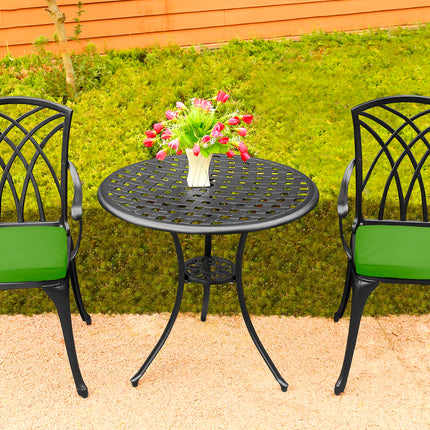 Centurion Supports OSHOWA Luxurious Garden and Patio Table and 2 Large Chairs with Armrests Cast Aluminium Bistro Set - Black with Green Cushions