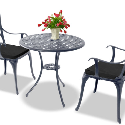 Centurion Supports OSHOWA Luxurious Garden and Patio Table and 2 Large Chairs with Armrests Cast Aluminium Bistro Set - Grey with Black Cushions