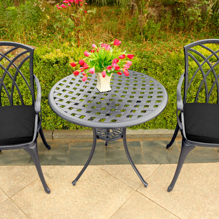 Centurion Supports OSHOWA Luxurious Garden and Patio Table and 2 Large Chairs with Armrests Cast Aluminium Bistro Set - Grey with Black Cushions