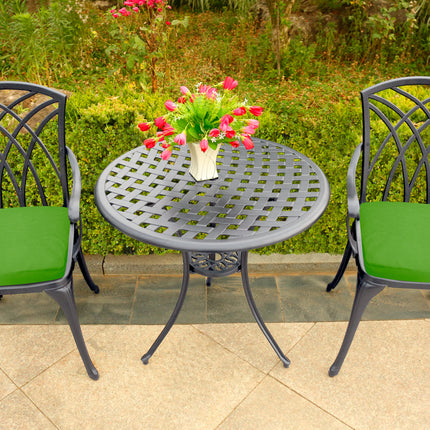 Centurion Supports OSHOWA Luxurious Garden and Patio Table and 2 Large Chairs with Armrests Cast Aluminium Bistro Set - Grey with Green Cushions