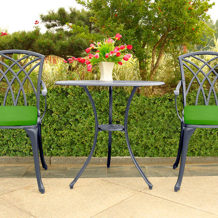 Centurion Supports OSHOWA Luxurious Garden and Patio Table and 2 Large Chairs with Armrests Cast Aluminium Bistro Set - Grey with Green Cushions