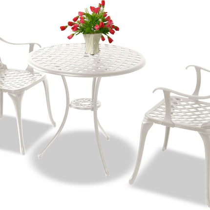 Centurion Supports OSHOWA Luxurious Garden and Patio Table and 2 Large Chairs with Armrests Cast Aluminium Bistro Set - White