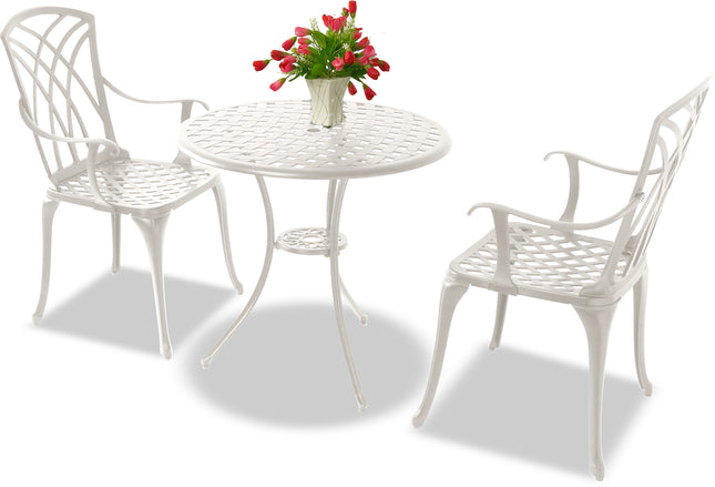 Centurion Supports OSHOWA Luxurious Garden and Patio Table and 2 Large Chairs with Armrests Cast Aluminium Bistro Set - White