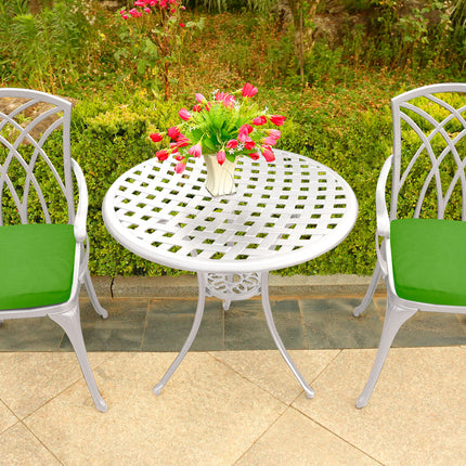 Centurion Supports OSHOWA Luxurious Garden and Patio Table and 2 Large Chairs with Armrests Cast Aluminium Bistro Set - White with Green Cushions