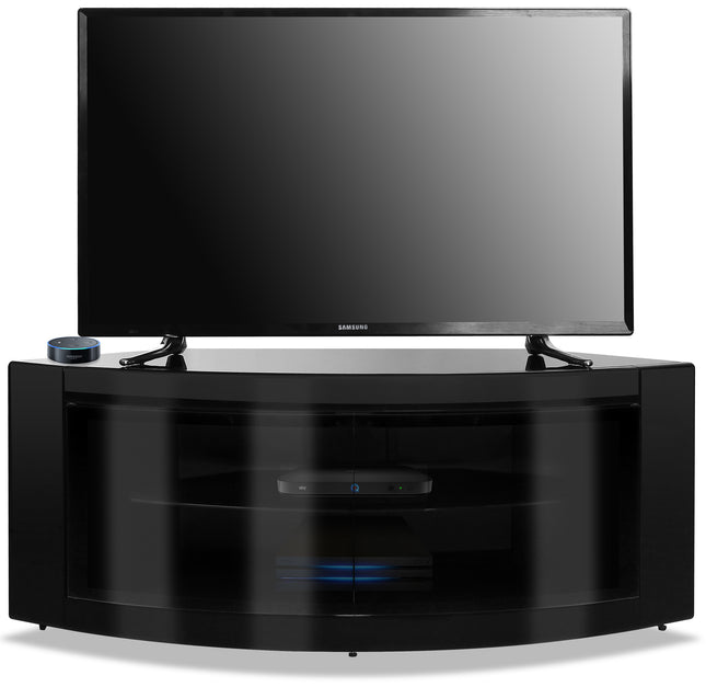 Centurion Supports PANGEA Gloss Black Beam-Thru Curved Tru-Corner 32"-50" TV Cabinet