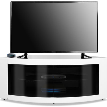 Centurion Supports PANGEA Gloss White Beam-Thru Curved Tru-Corner 32”-50” TV Cabinet