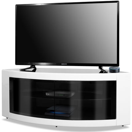 Centurion Supports PANGEA Gloss White Beam-Thru Curved Tru-Corner 32”-50” TV Cabinet