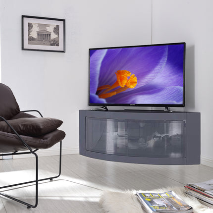 Centurion Supports PANGEA Grey Beam-Thru CurvedTru-Corner 32"-50" TV Cabinet