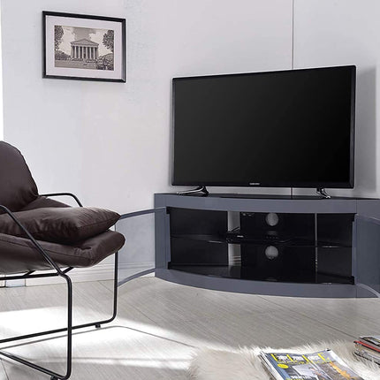 Centurion Supports PANGEA Grey Beam-Thru CurvedTru-Corner 32"-50" TV Cabinet