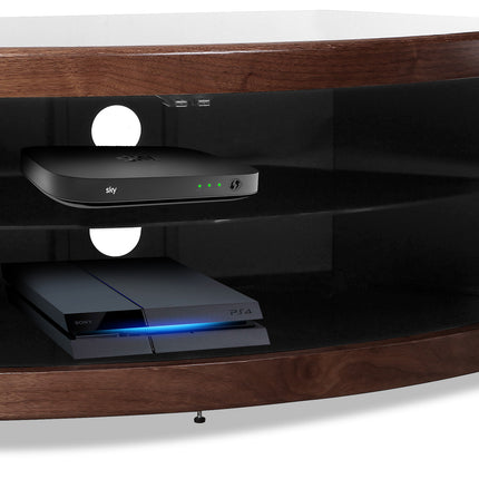 Centurion Supports PANGEA Black and Walnut Veneer Beam-Thru Curved Tru-Corner 32"-50" TV Cabinet - Grade A