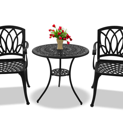 Centurion Supports POSITANO Garden and Patio Table and 2 Chairs Cast Aluminium Bistro Set - Black