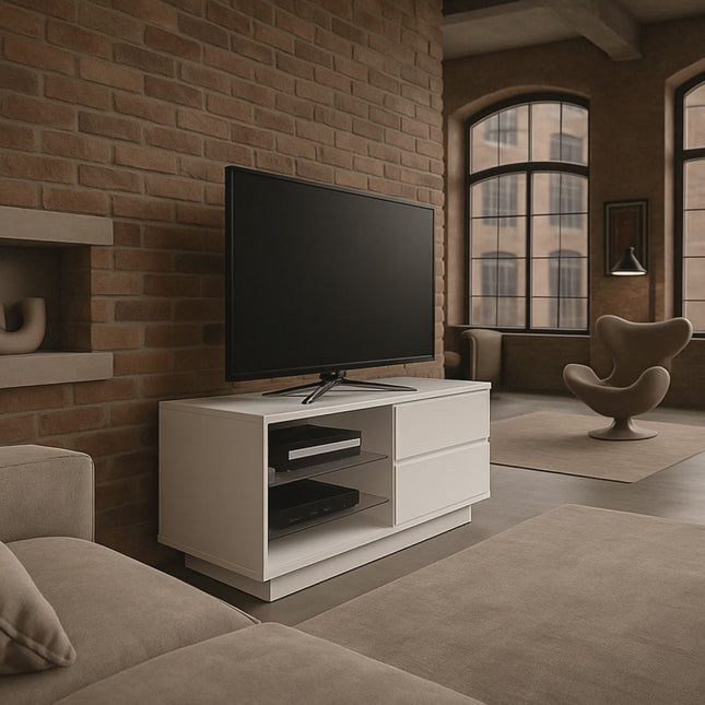 Centurion Supports Gallus Gloss White TV Stand with 2 Drawers and 3-Shelves Modern Entertainment Unit for TVs up to 55 Inch - Grade A