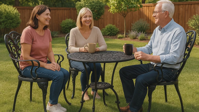 Centurion Supports BANGUI Black Garden and Patio Table and 2 Chairs Cast Aluminium Bistro Set