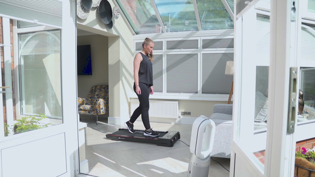 Strongology MOTIONIC BLACK Home and Office Ultra Quiet Adjustable Speed 1-8km/h Slimline 2.5HP Bluetooth Treadmill with LED Display - Fully Assembled